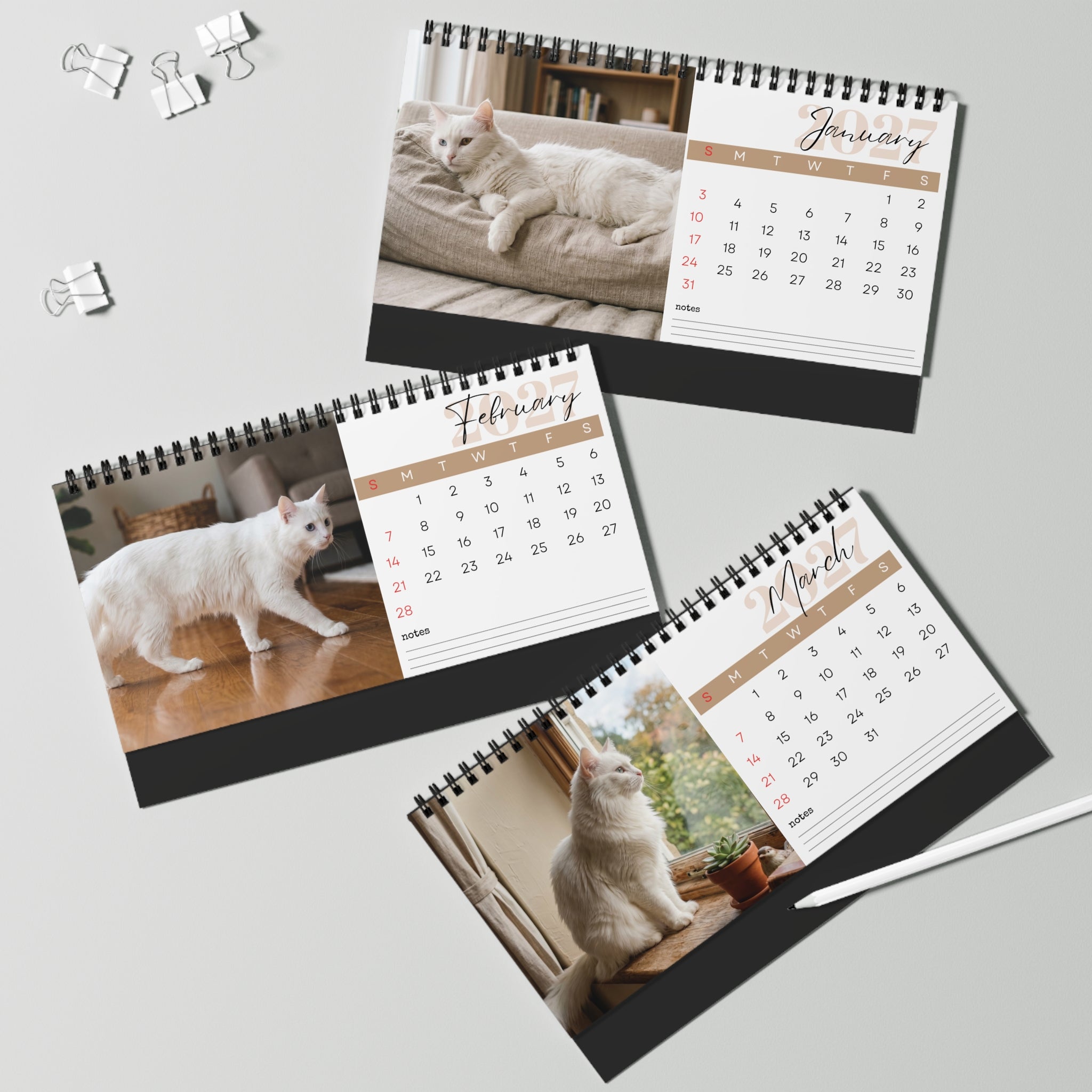 Turkish Angora Cat Desk Calendar 2027