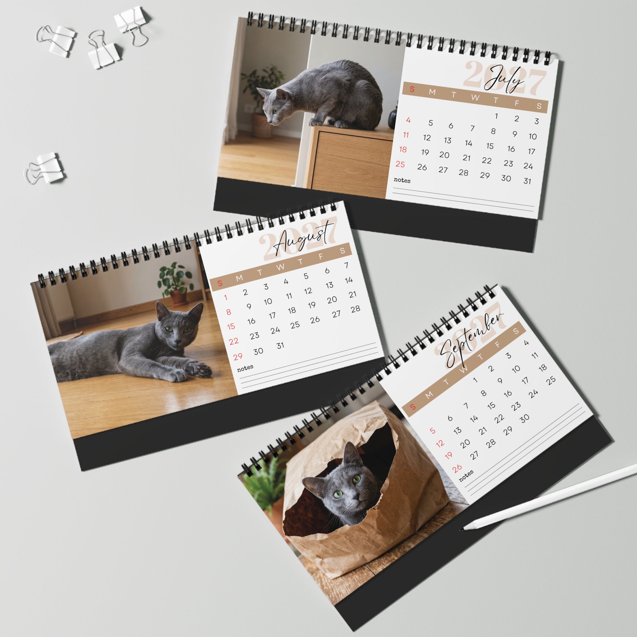 Russian Blue Cat Desk Calendar 2027