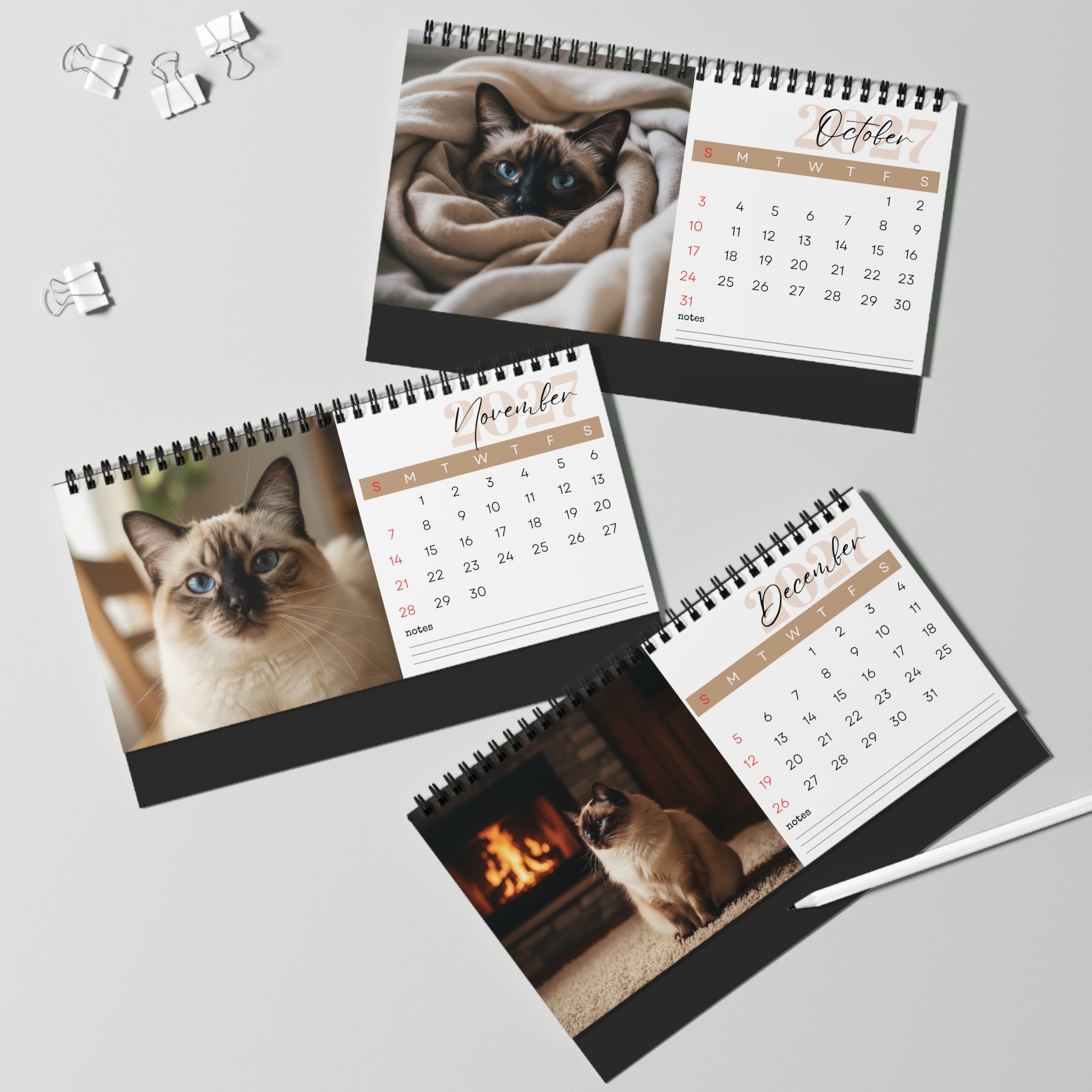 Birman Cat Desk Calendar 2027