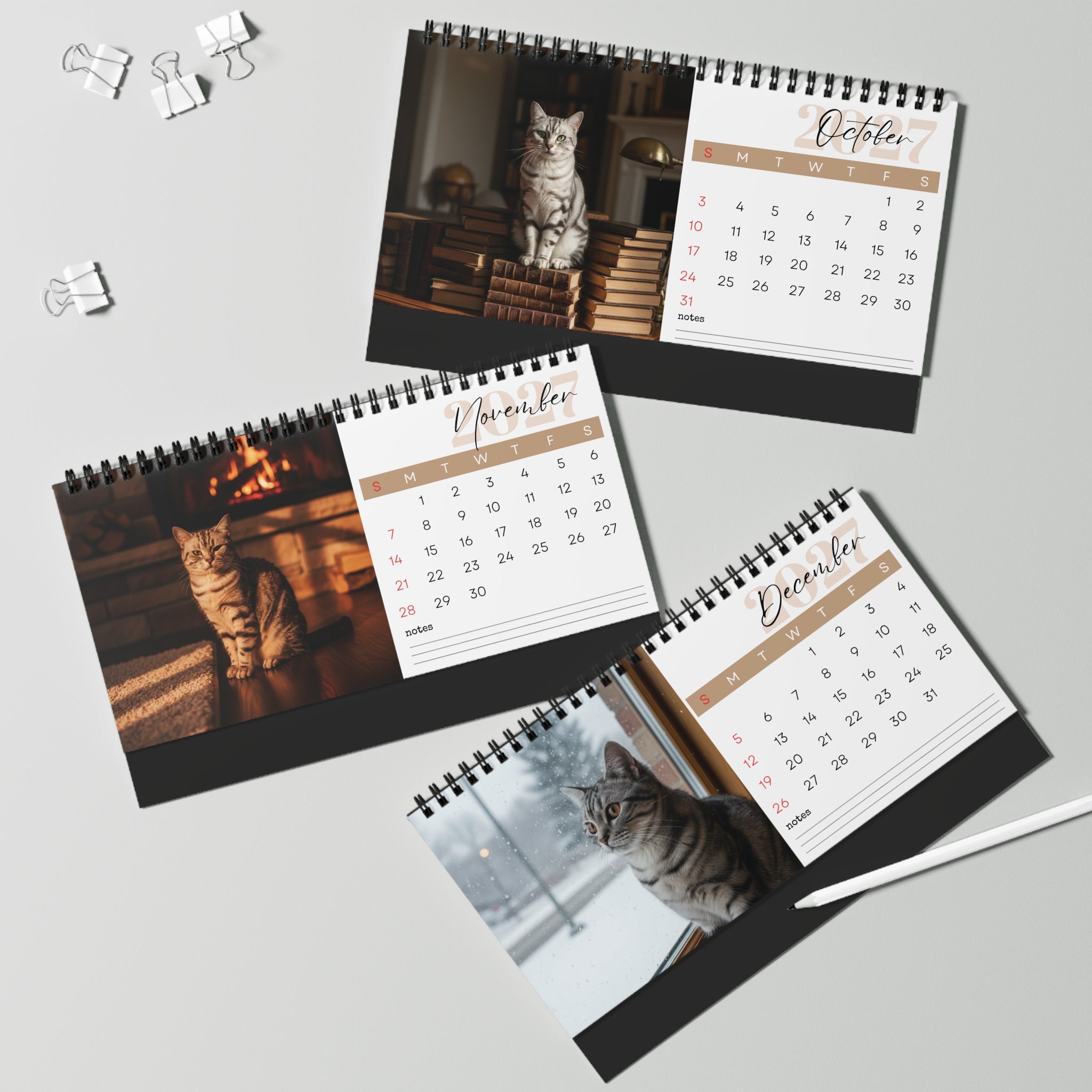 American Shorthair Cat Desk Calendar 2027