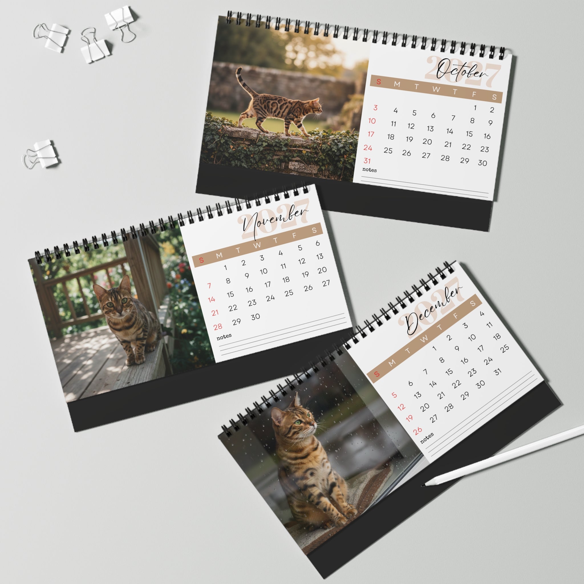 Bengal Cat Desk Calendar 2027