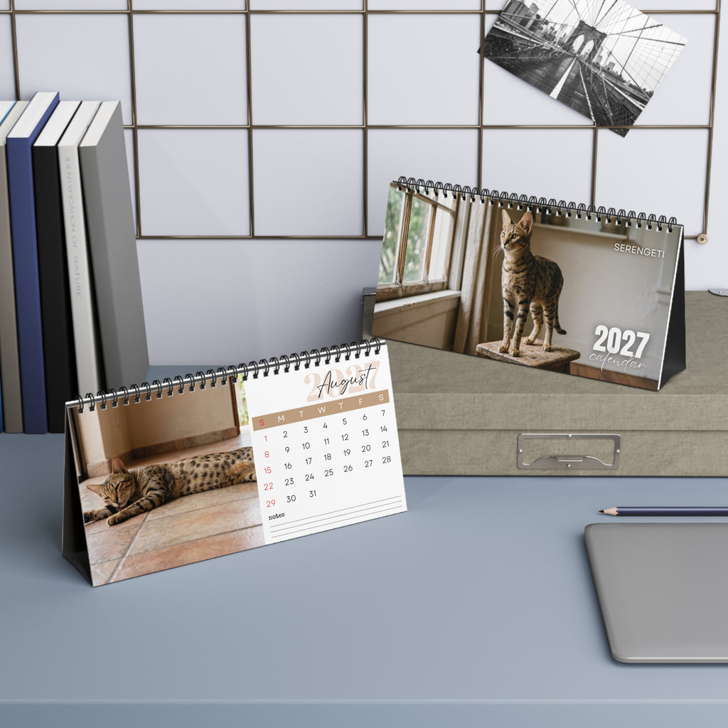 Serengeti Cat Desk Calendar 2027
