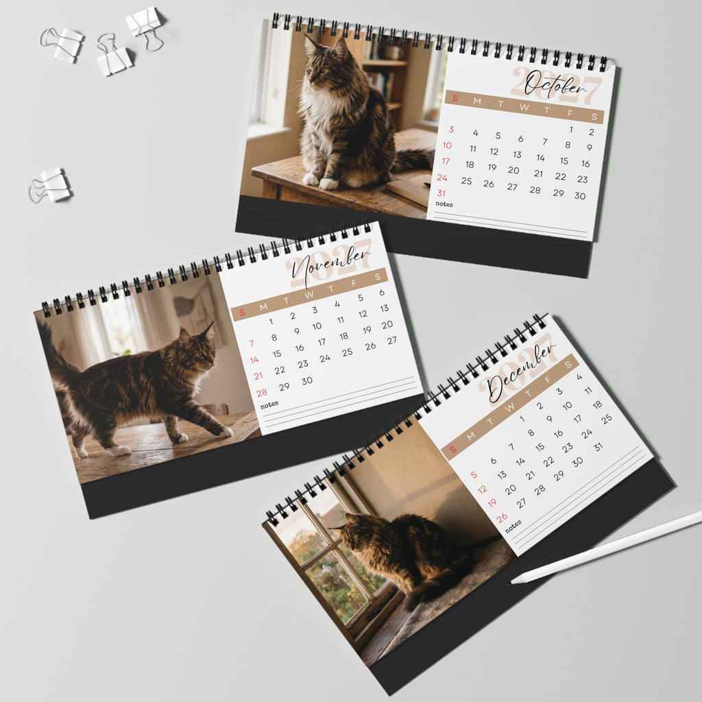 Maine Coon Cat Desk Calendar 2027