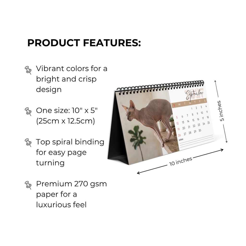 Peterbald Cat Desk Calendar 2027