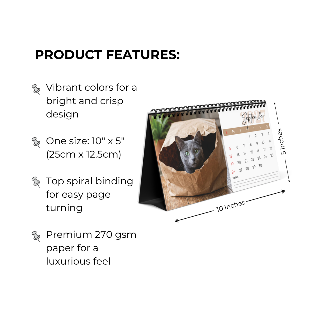 Russian Blue Cat Desk Calendar 2027