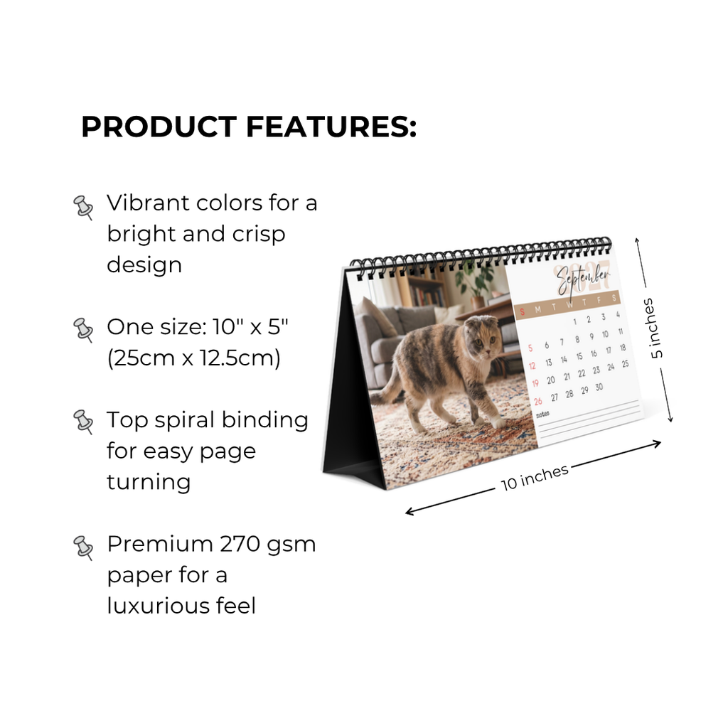 Scottish Fold Cat Desk Calendar 2027