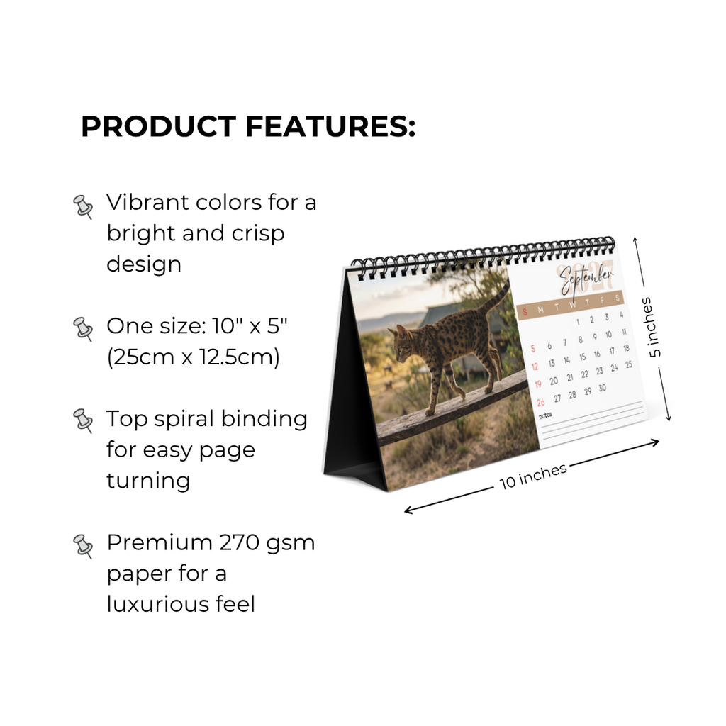 Serengeti Cat Desk Calendar 2027