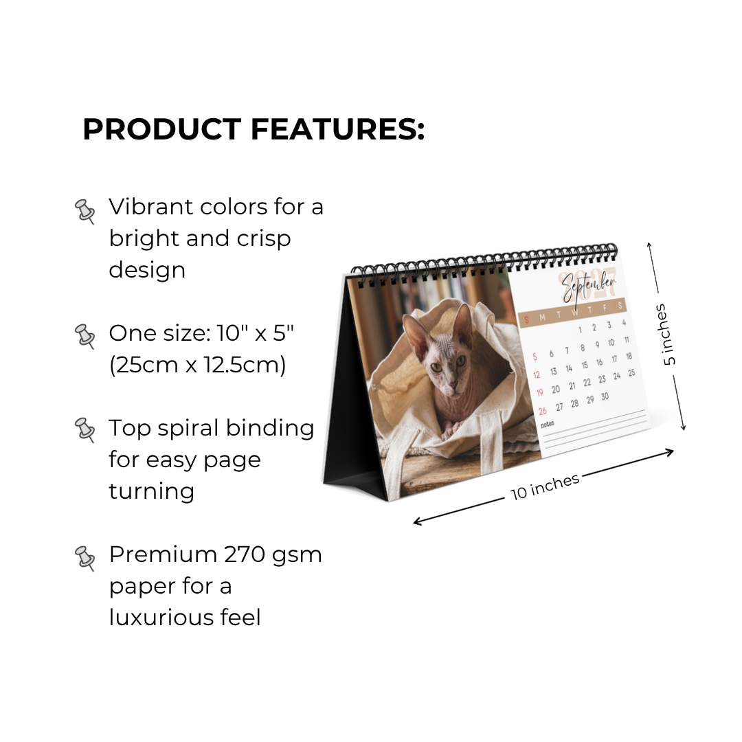 Sphynx Cat Desk Calendar 2027