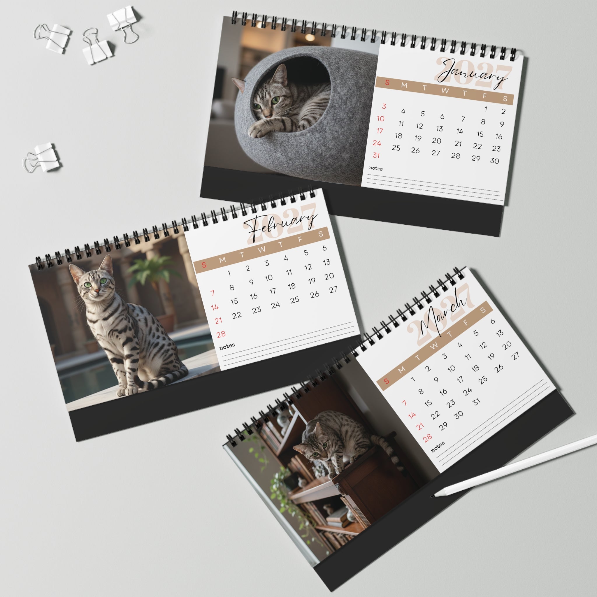 Egyptian Mau Desk Calendar 2027