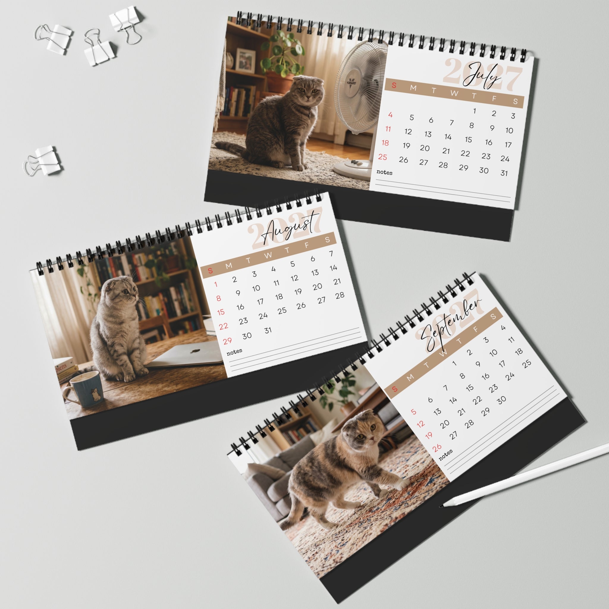 Scottish Fold Cat Desk Calendar 2027