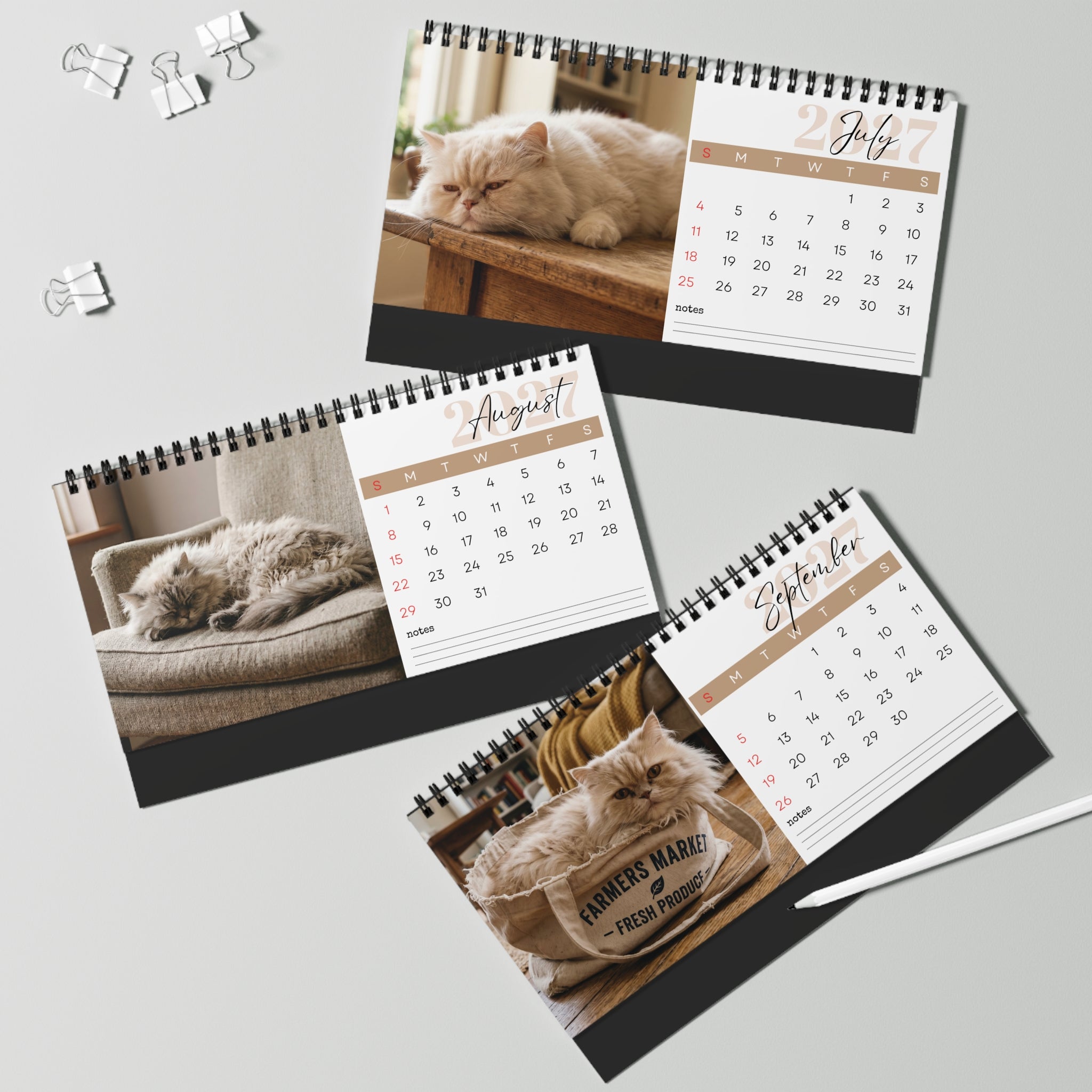 Persian Cat Desk Calendar 2027