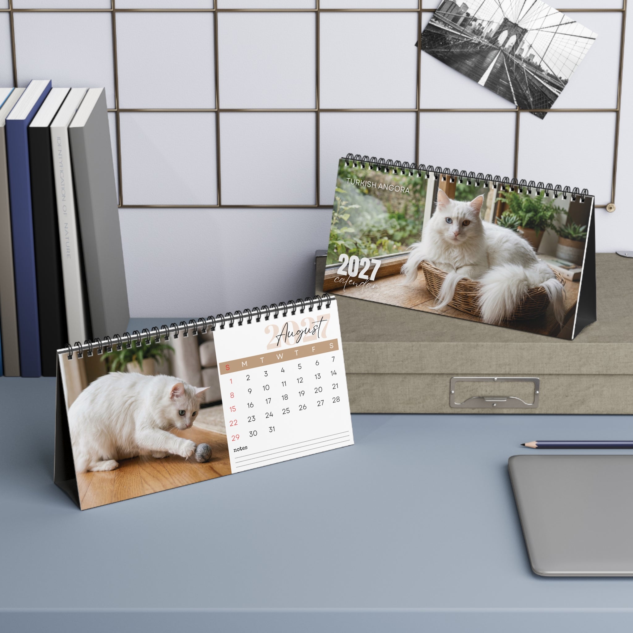 Turkish Angora Cat Desk Calendar 2027