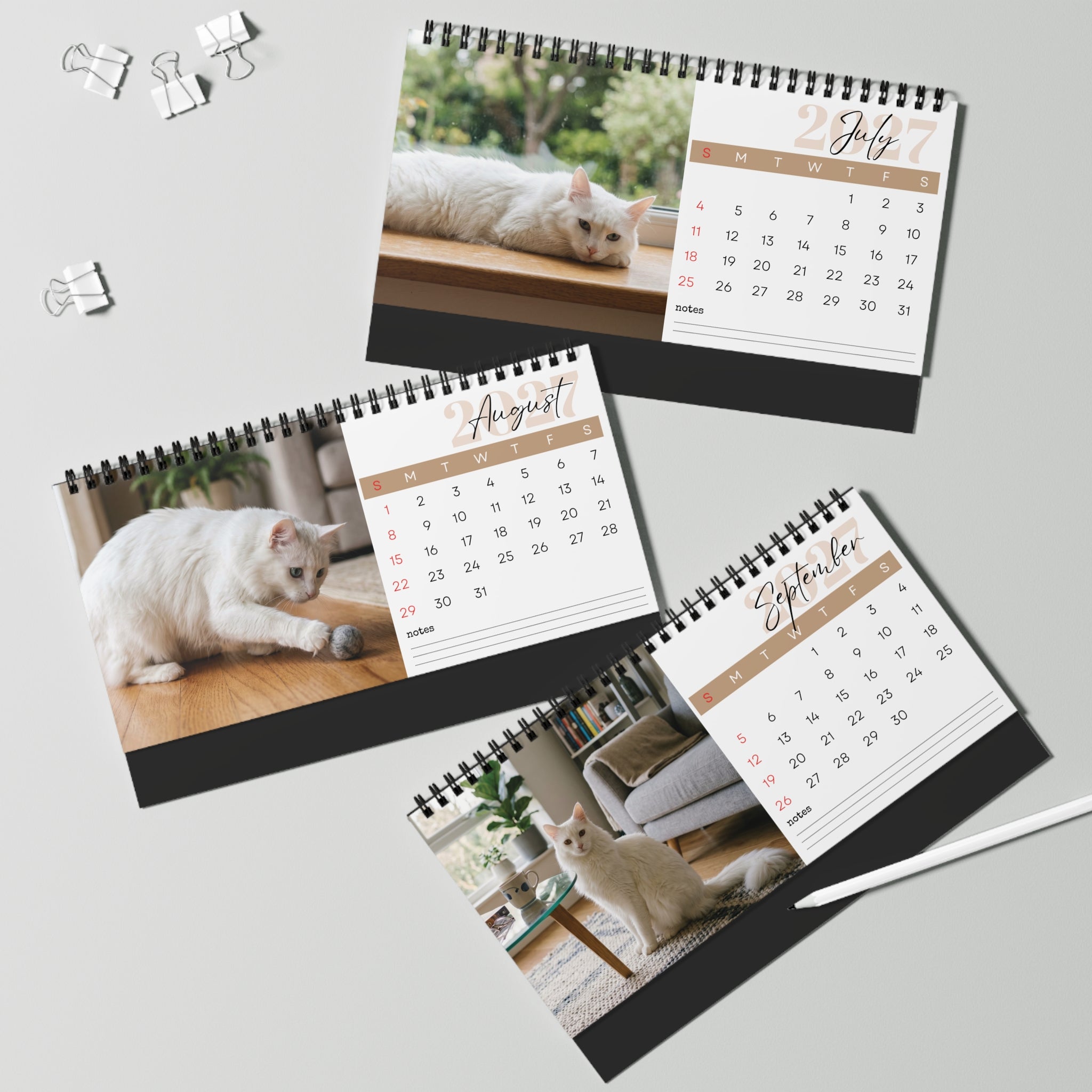 Turkish Angora Cat Desk Calendar 2027