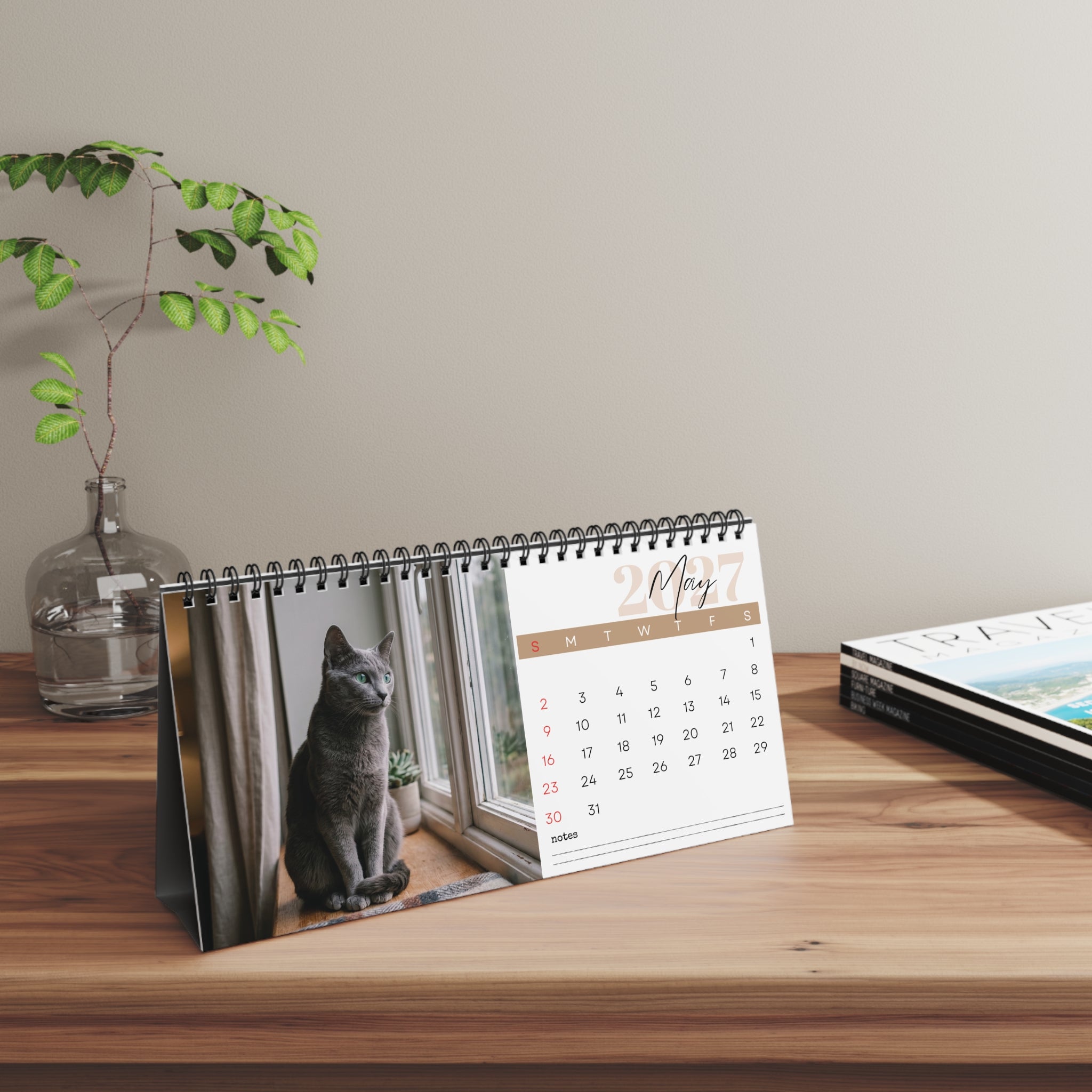 Russian Blue Cat Desk Calendar 2027