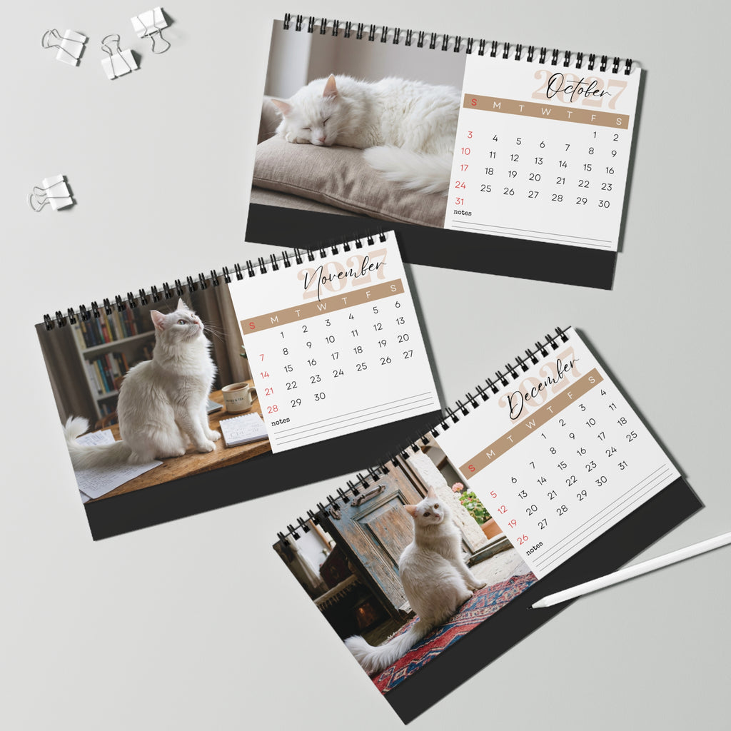 Turkish Angora Cat Desk Calendar 2027