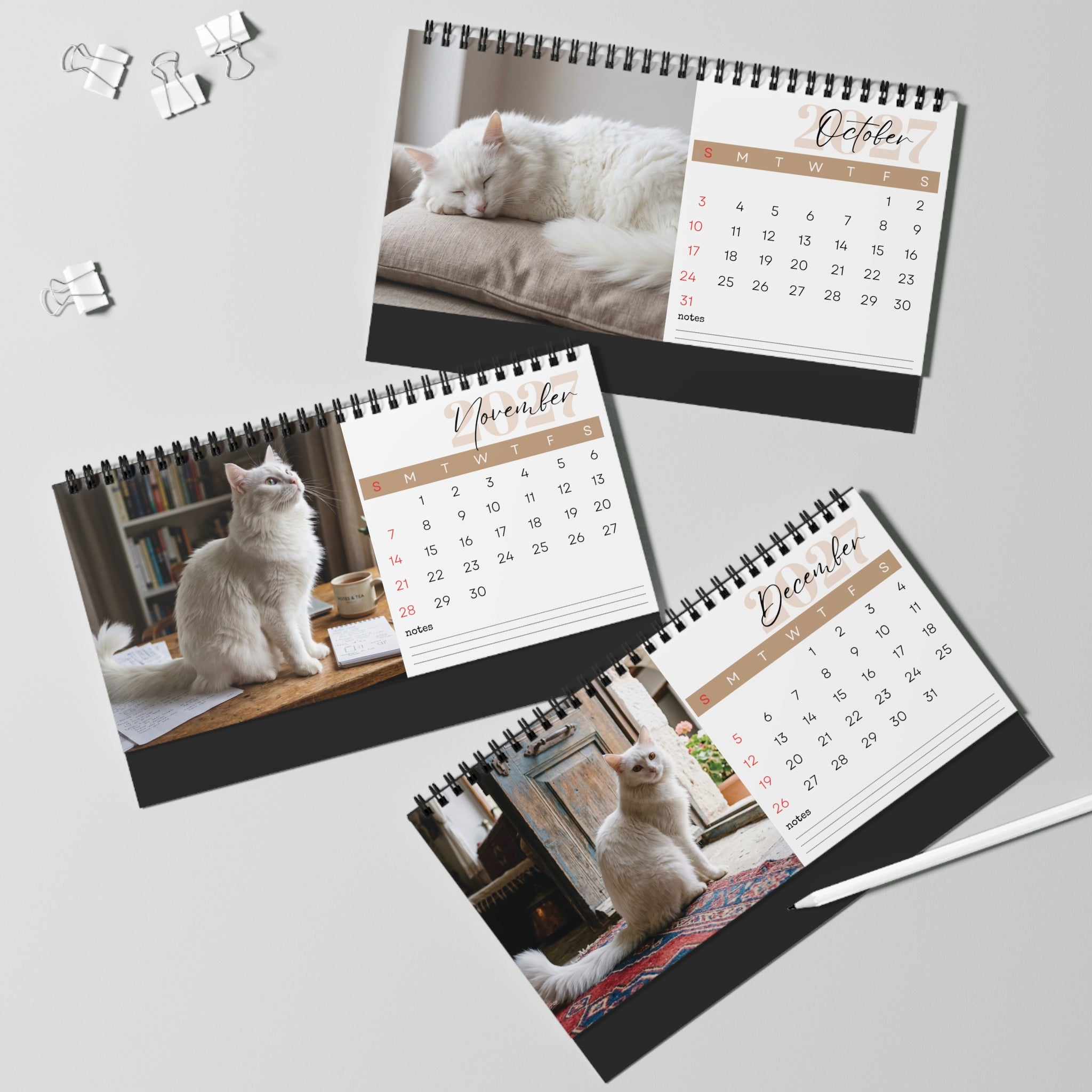 Turkish Angora Cat Desk Calendar 2027