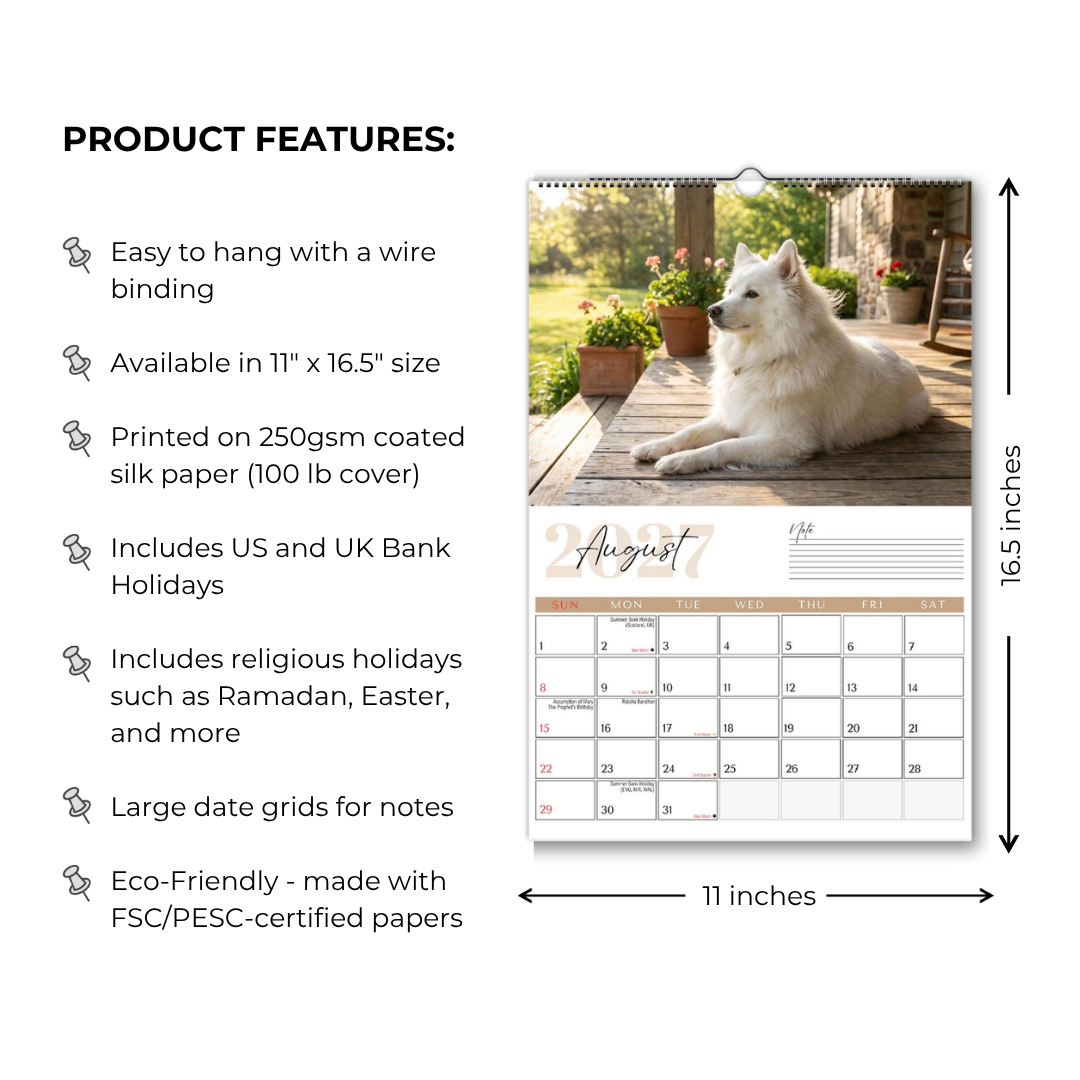 American Eskimo Wall Calendar 2027